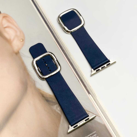 Кожаный ремешок Modern Buckle Leather для Apple Watch 38/40/41mm Silver/Midnight blue